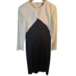 Vintage Depeche Mode Colorblock Dress Cream Black Long Sleeve Sheath Midi S-10
